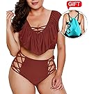 Camlinbo 2018 Women’s Plus Size Swimsuit High Waisted Ruffles Push up Halter Bikini Set