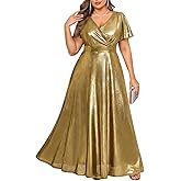 Pinup Fashion Plus Size Formal Gowns and Evening Dresses - Luxury Metallic Prom Gala Holiday Christmas Floor Length Dress
