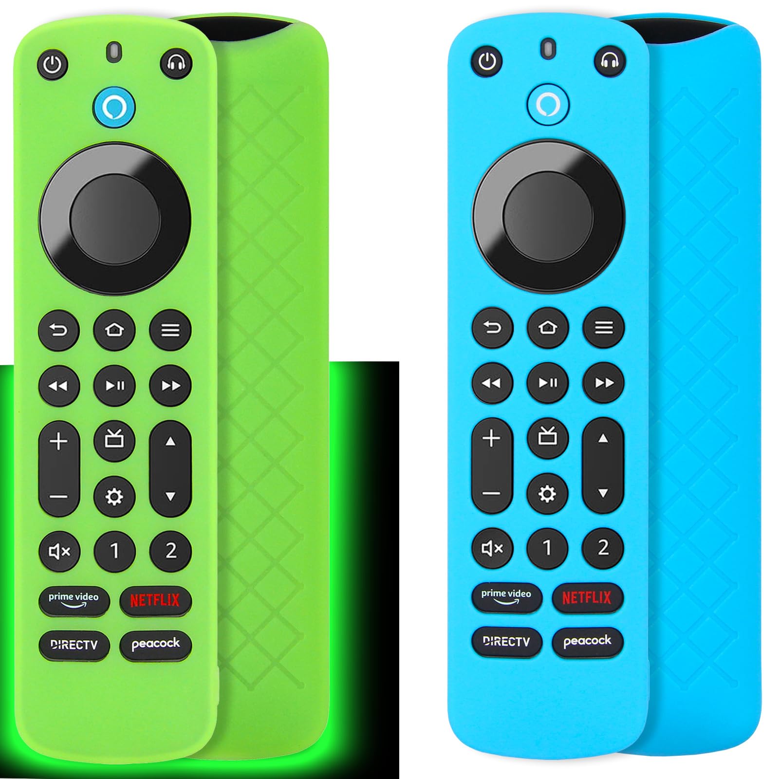 Pinowu Silicone Cover (2pcs) Compatible with Alexa Voice Remote Pro, Anti Slip Silicone Protective Case with Lanyard for Fire TV Cube Remote Pro (Green Glow & Turquoise NOT Glow)