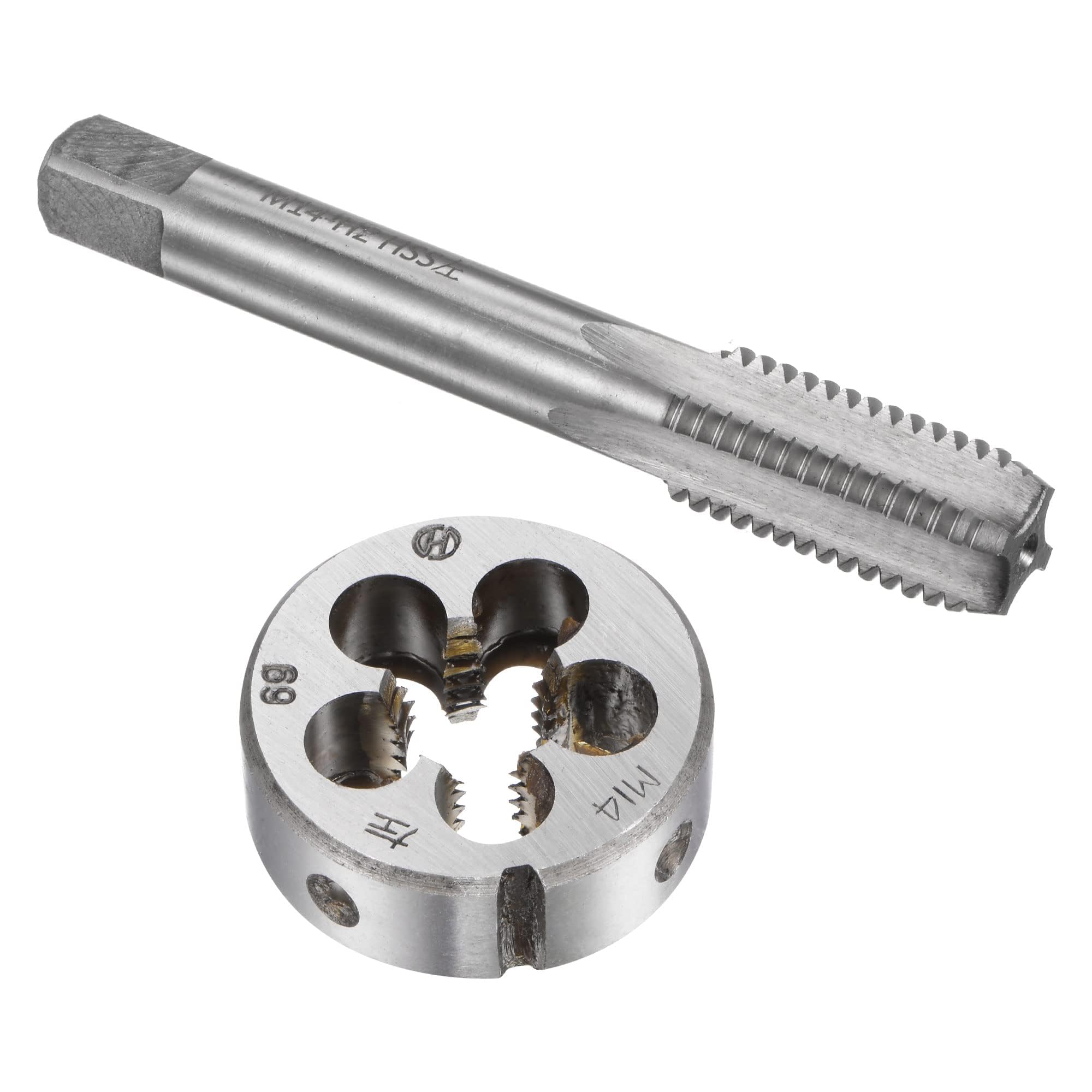 TOP-VIGOR Tap and Die Sets, M14 x 2 Metric Left Hand Screw Thread Straight Flute Tap with Round Threading Die, Heavy Duty Tap & Die Kit for DIY, Repair, Cutting External and Internal Thread