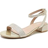 Peijely Women's Ankle Strap Sandals, Low Block Heel, Open Toe Summer Dress Shoes with Buckle Closure