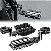 KEMIMOTO CNC Aluminum Adjustable Highway Pegs with Expandable Heel Rests | 1.25" Highway Short Angled Pegs Fits for Street Glide Road King Road Glide Softail Dyna Sportster 1-1/4" Engine Guard Black