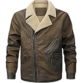 HOOD CREW Men’s Faux Leather Motorcycle Bomber Jacket Windproof Winter Coat Jackets with Shearling Lining