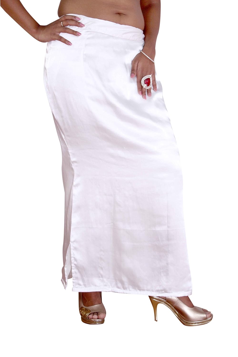 s.k. textiles satin petticoat fishcut (dyeable) white, medium (suitable for 41-45 inches waist size)