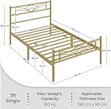 Yaheetech 3ft Single Bed Metal Slatted Frame Cloud Headboard Antique Gold view 9