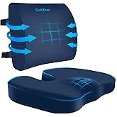CushZone Seat Cushion, Lumbar Support Pillow with Adjustable Strap-Chair Cushions for Sciatica Pain Relief-with Washable Cover Memory Foam for Car, Travel and Wheelchair-Blue