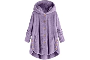GENERIC Bed Jacket for Women Sherpa Fleece Button Up Snuggies Jacket with Hood Pockets Plus Size Cozy Lounge Sweater Winter