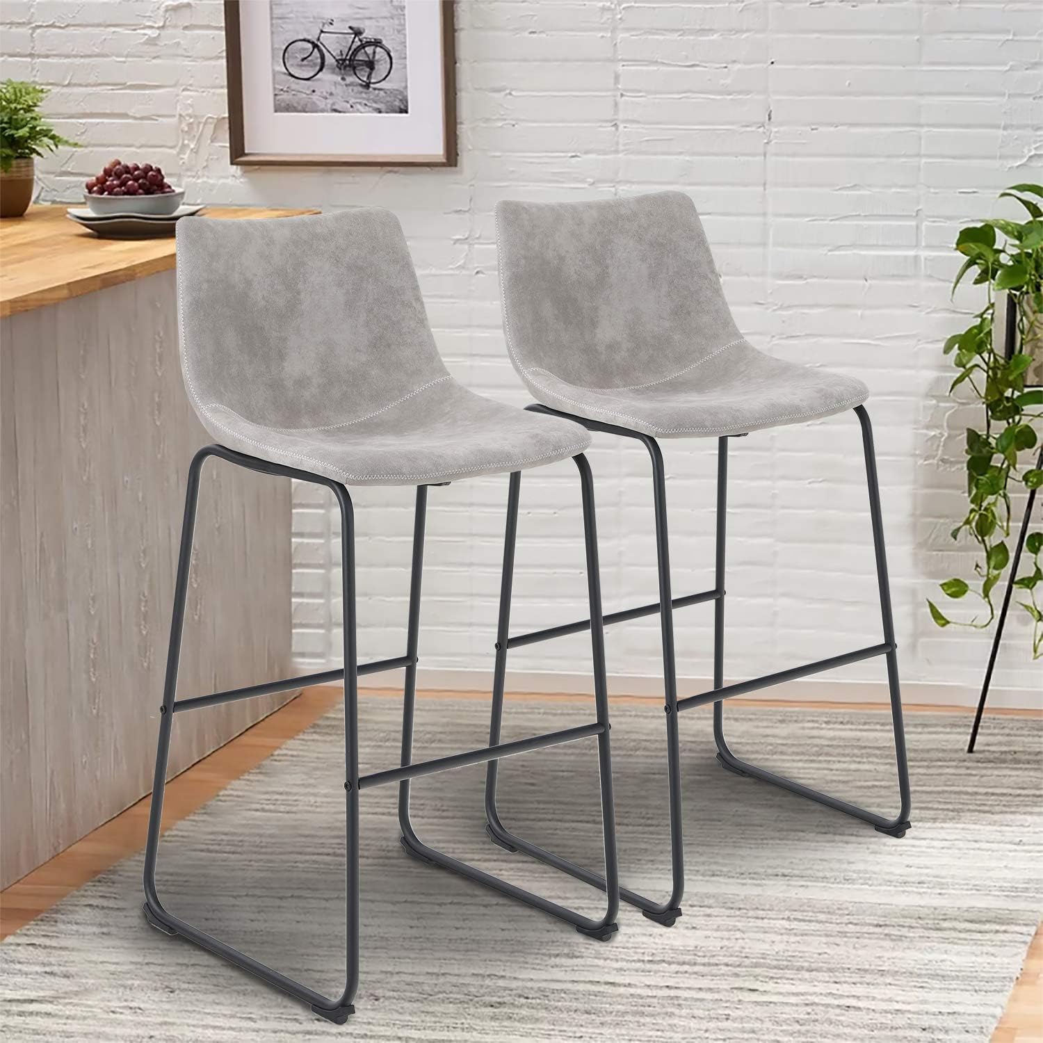 PHI VILLA Bar Stools Set of 2,30 Inches Faux Suede Counter Height Bar Stools with Back for Kitchen,Dining Room and Living Room,Modern Designed Bar Chair Furniture Decorate Every Room,Light Grey: Furniture & Decor