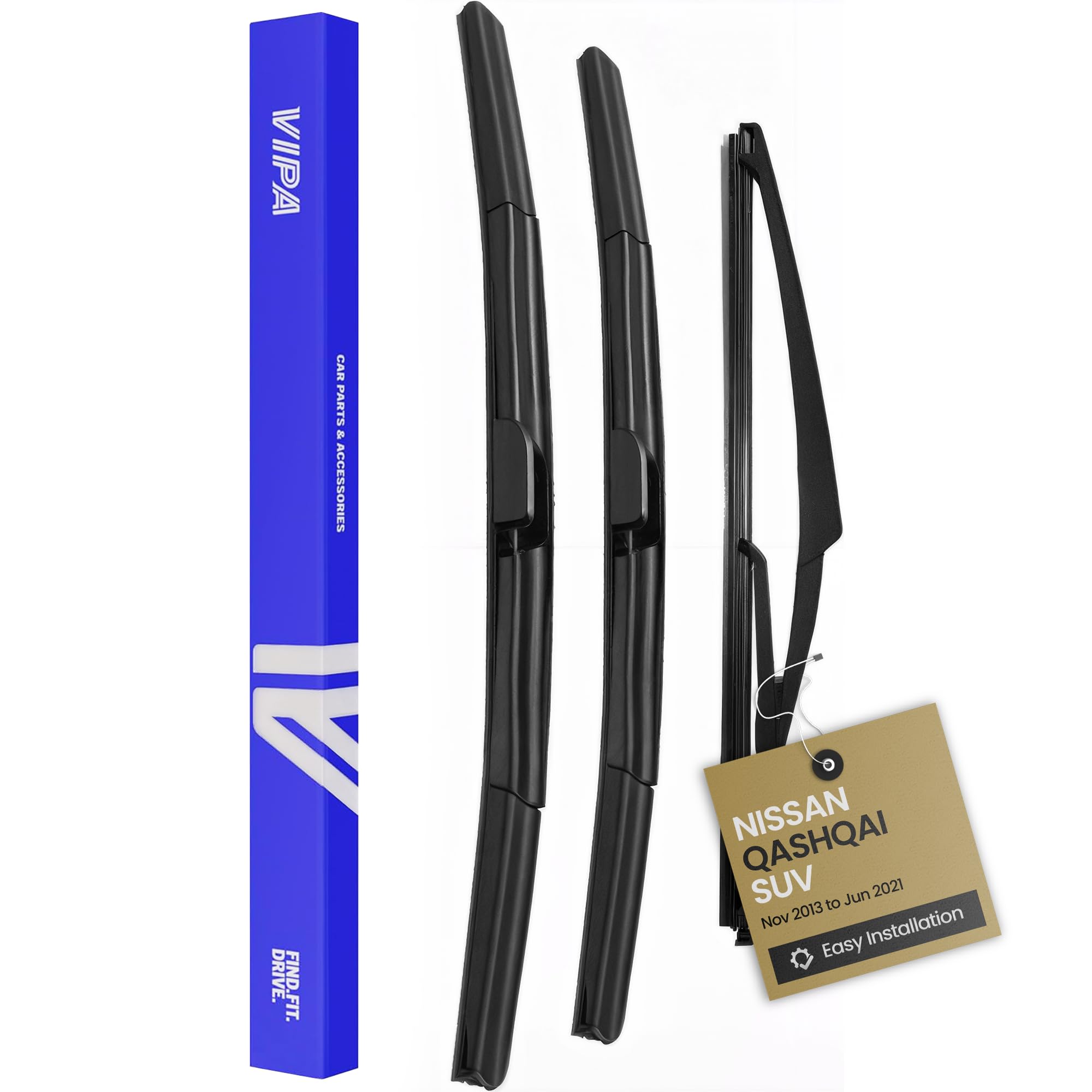 Vipa Car Parts Premium Wiper Blade Set | fits: NISSAN QASHQAI SUV (Nov 2013 to Jun 2021) | All-Weather Performance | Durable, Streak-Free Windshield Wipers | Easy Installation