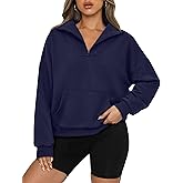 PRETTYGARDEN Womens Quarter Zip Long Sleeve Cropped Sweatshirt 2025 Fall Winter Casual V Neck Pullover Tops With Pockets