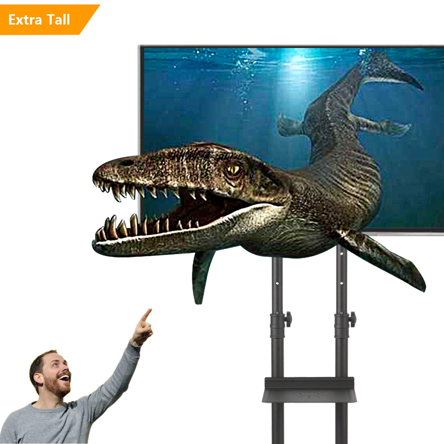 TAVR Tall Rolling Mobile TV Cart Floor Stand with Height Adjustable