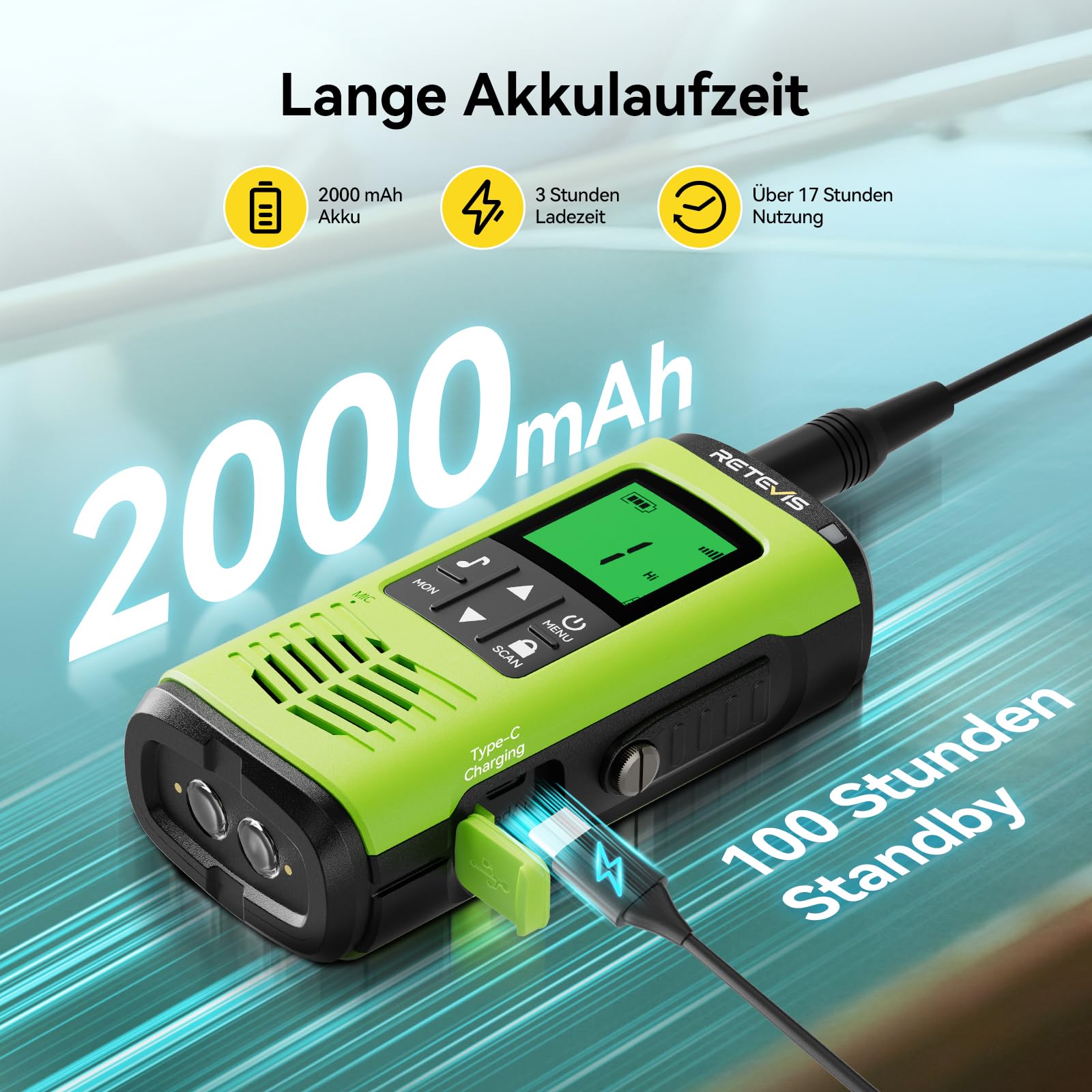 Retevis EZTalk 64S Walkie Talkie, IP68 Wasserdichtes Langstrecken Funkgerät, RT649P 2.0, Korrosionsbeständige, Rechargeable, Taschenlampe, SOS-Alarm, Funkgerät für Kajak Angeln (1 Paar) 4
