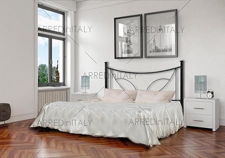 Prodotto Made In Italy Arr145 Letto Matrimoniale In Ferro Colore Nero Grafite Con Giroletto Completo Di Rete Ortopedica Con Doghe In Legno 160 X 190 Cm Teachfornigeria Org