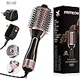 PRITECH 1000W Dual Voltage Ceramic Ionic Hair Dryer Brush,4-in-1 Hot Air Styler & One Step Volumizer for Straight & Curly Hair Salon (110-120V/220-240V),Black Gold