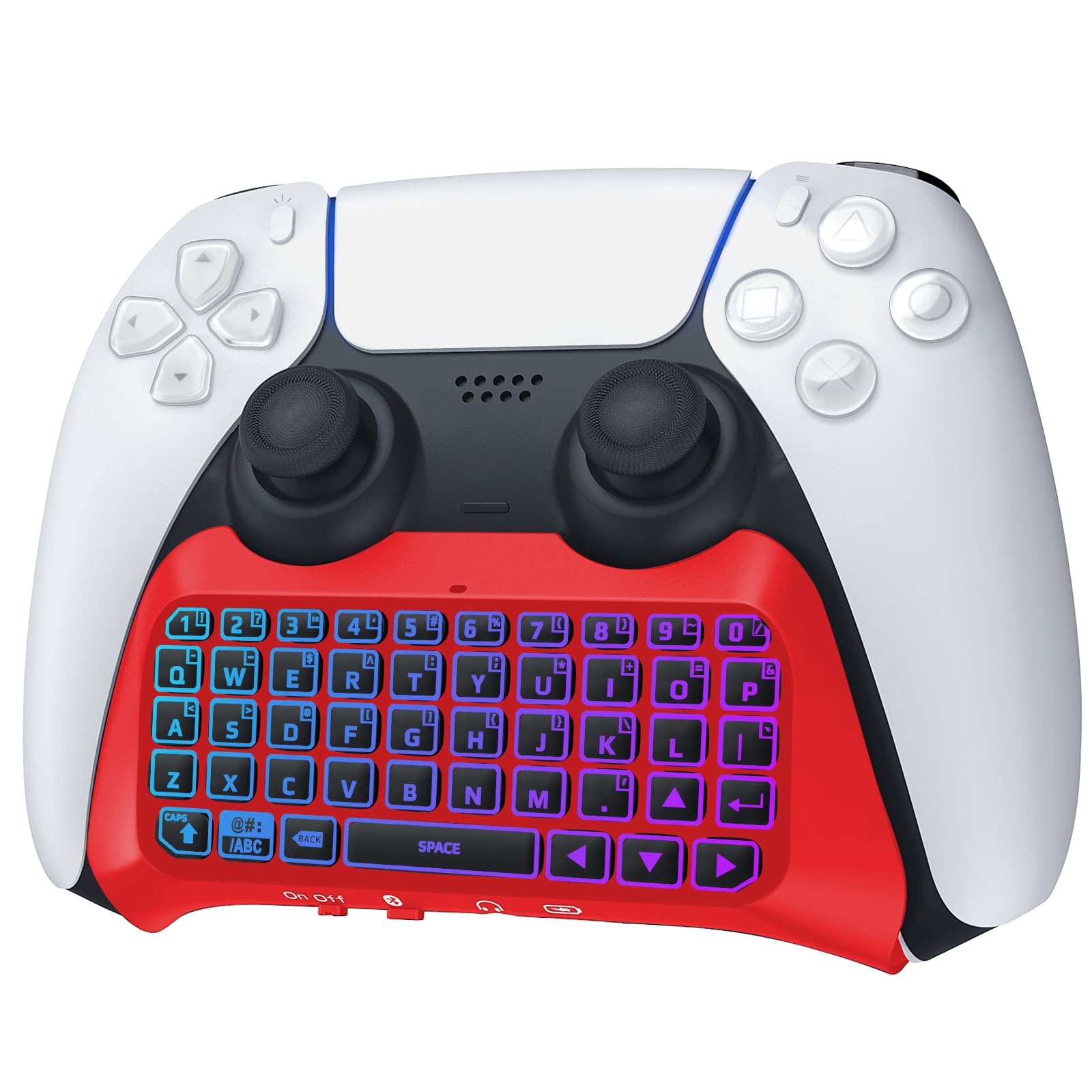 TiMOVO Multi-Color RGB Backlight Keyboard for PS5 Controller, Wireless Bluetooth Keypad Chatpad for PlayStation 5 Controller, Mini PS5 Game Keyboard Built-in Speaker with 3.5mm Audio Jack, Red