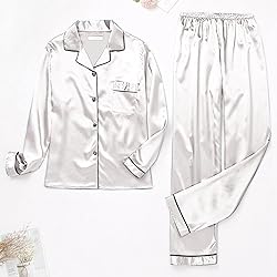 Womens Satin Pajamas Set Long Sleeve Sleepwear
