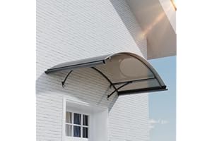 GGNEBAI Awning for Door Entrance, 36x63 Inch Round Arch Door Awning Canopy with Aluminum Brackets & Polycarbonate Cover, UV, Rain & Snow Protection for Window, Porch, Patio, Deck