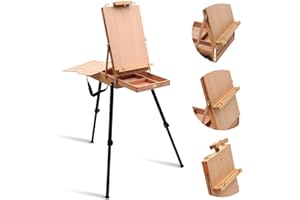 Falling in Art Light Weight French Style Field and Sketchebox Easel with Aluminum Tripod, Adjustable Beechwood Tripod Standing Easel with Drawer, Palette