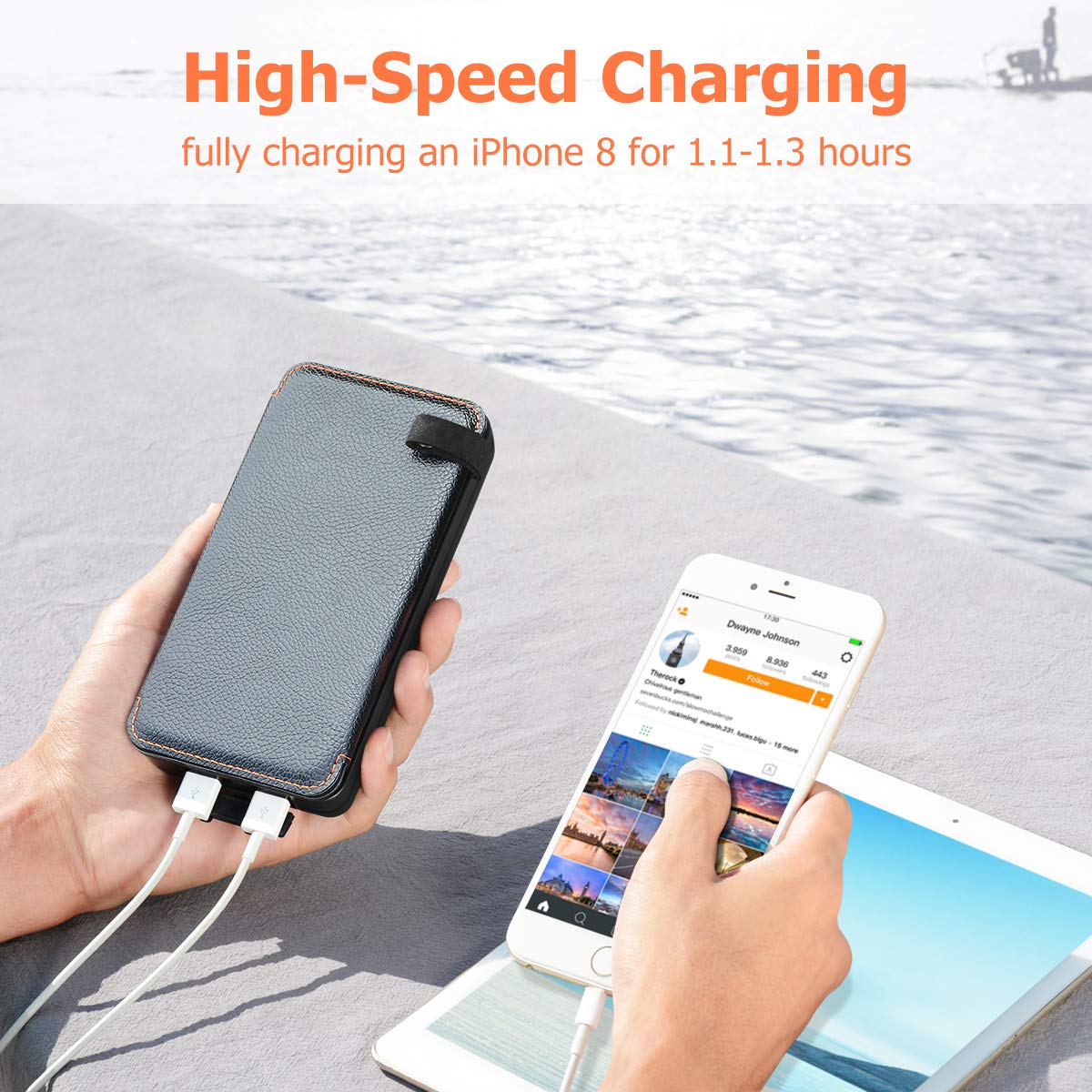 Solar Charger 24000mAh YONSIEO Solar Power Bank with Dual USB 2.1A Output Phone Chargers for Smartphones, Tablets, Outdoor Waterproof