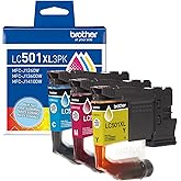 Brother Genuine LC501XL3PKS High Yield Cyan, Magenta, Yellow Ink Cartridges for Brother Printer MFC-J1260DW, MFC-J1360DW, MFC