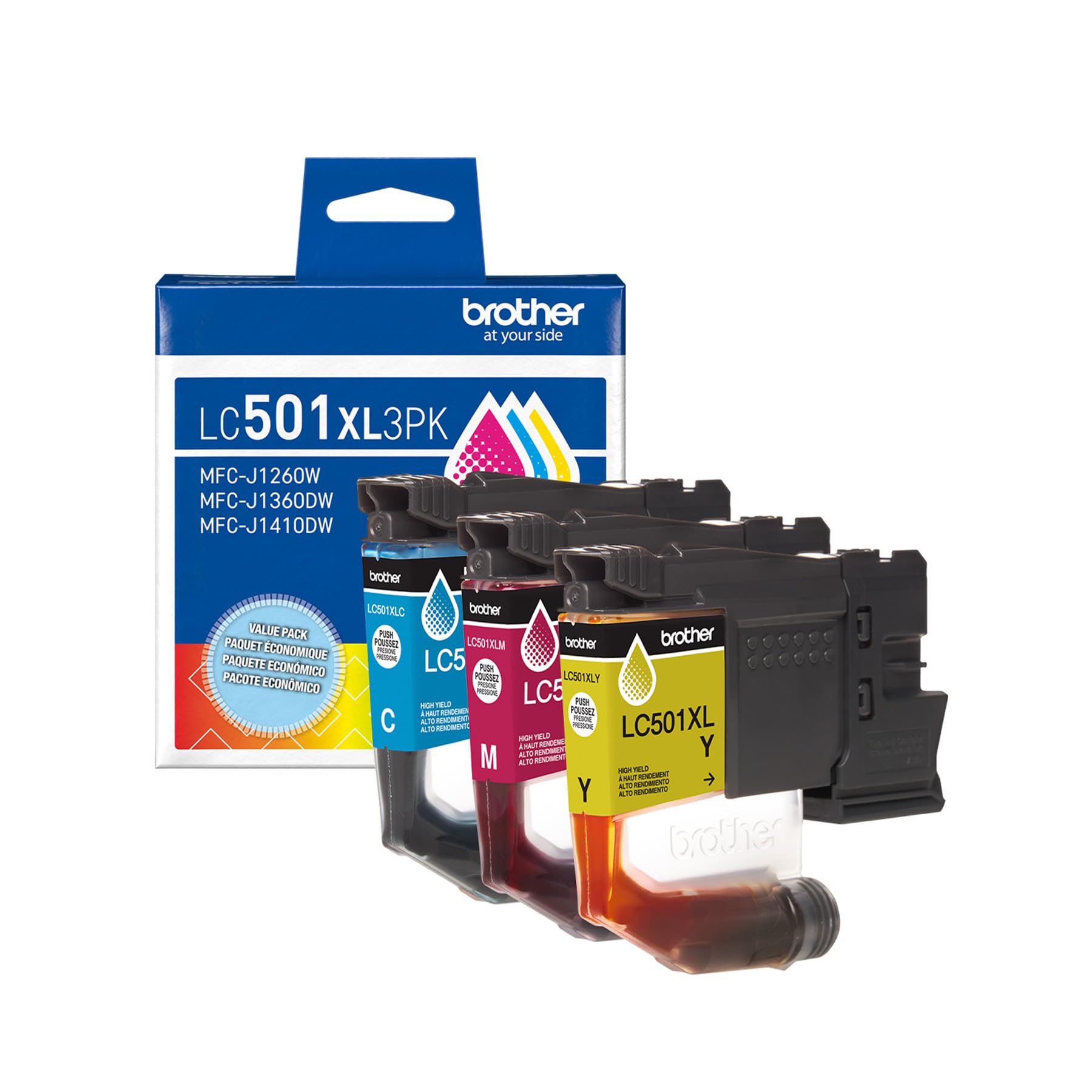 Photo 1 of Brother Genuine LC501XL3PK 3-Pack High Yield Cyan, Magenta, and Yellow Ink Cartridges (for use with Work Smart 1260, 1360, and 1410 Printers)