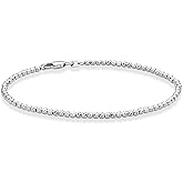 Miabella 925 Sterling Silver, 18K Yellow Gold Plated Diamond-Cut 2.5mm Bead Ball Chain Bracelet for Women, Made in Italy