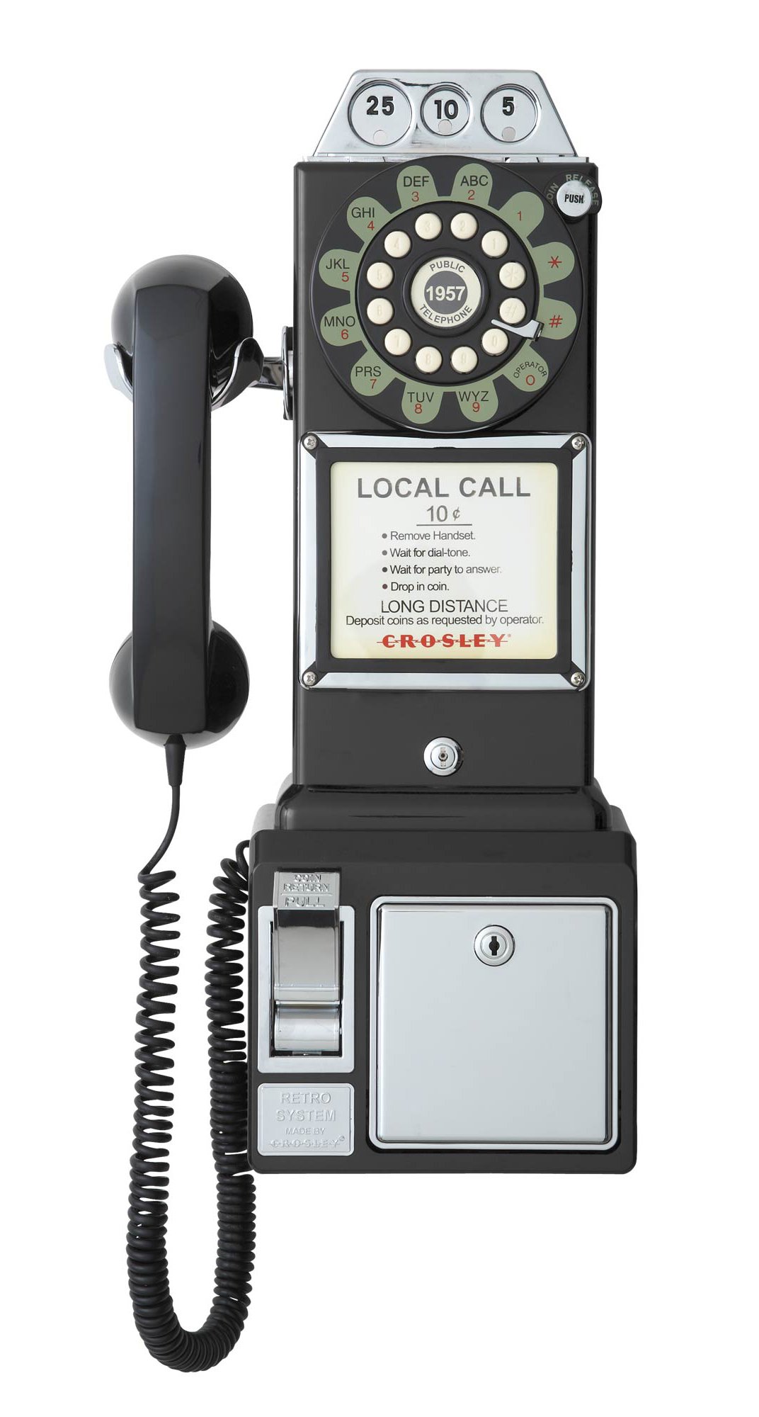 Crosley CR56-BK 1950's Payphone with Push Button Technology, Black
