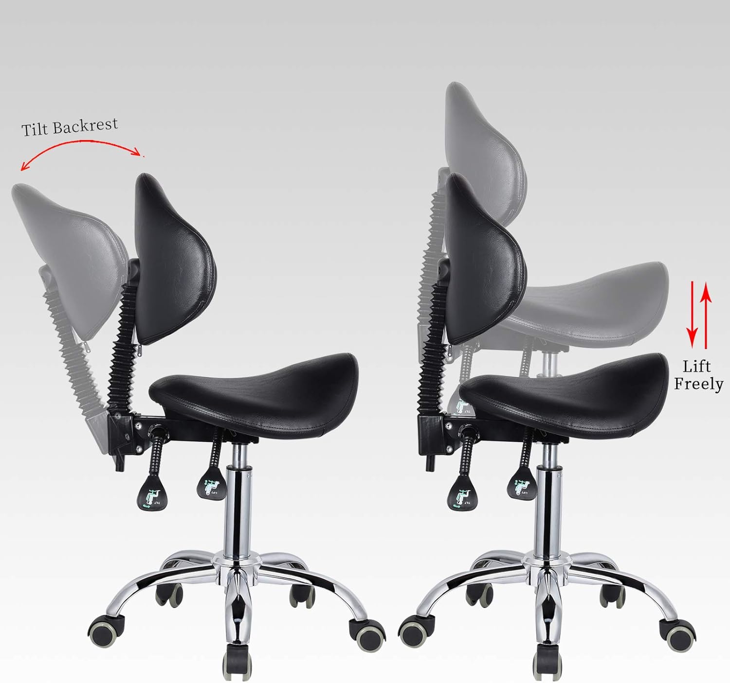 Hydraulic Saddle Rolling Chair, Heavy-Duty Stool Chair with Backrest for Beauty Salon Massage Dental Clinic Office, Black: Kitchen & Dining