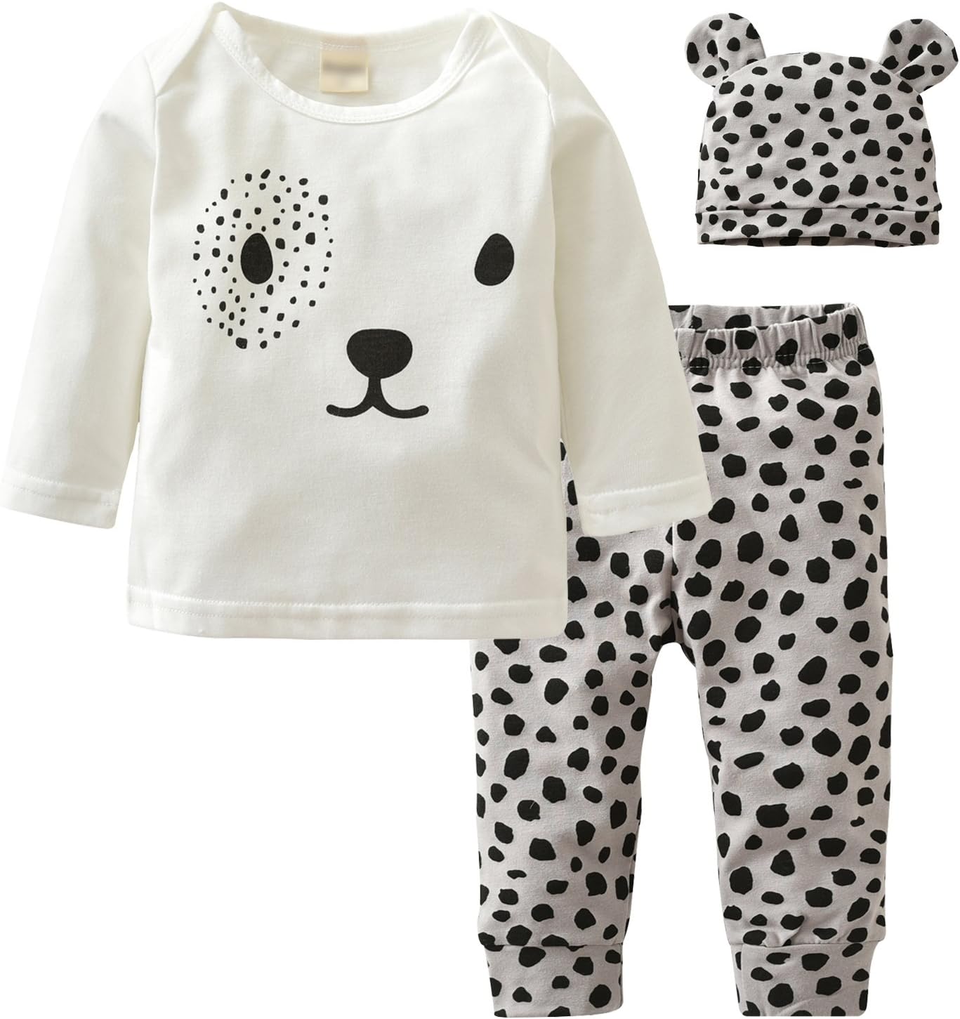 Baby Boys Girls Clothes Long Sleeve Leopard T-Shirt Pants Hat Outfits Set
