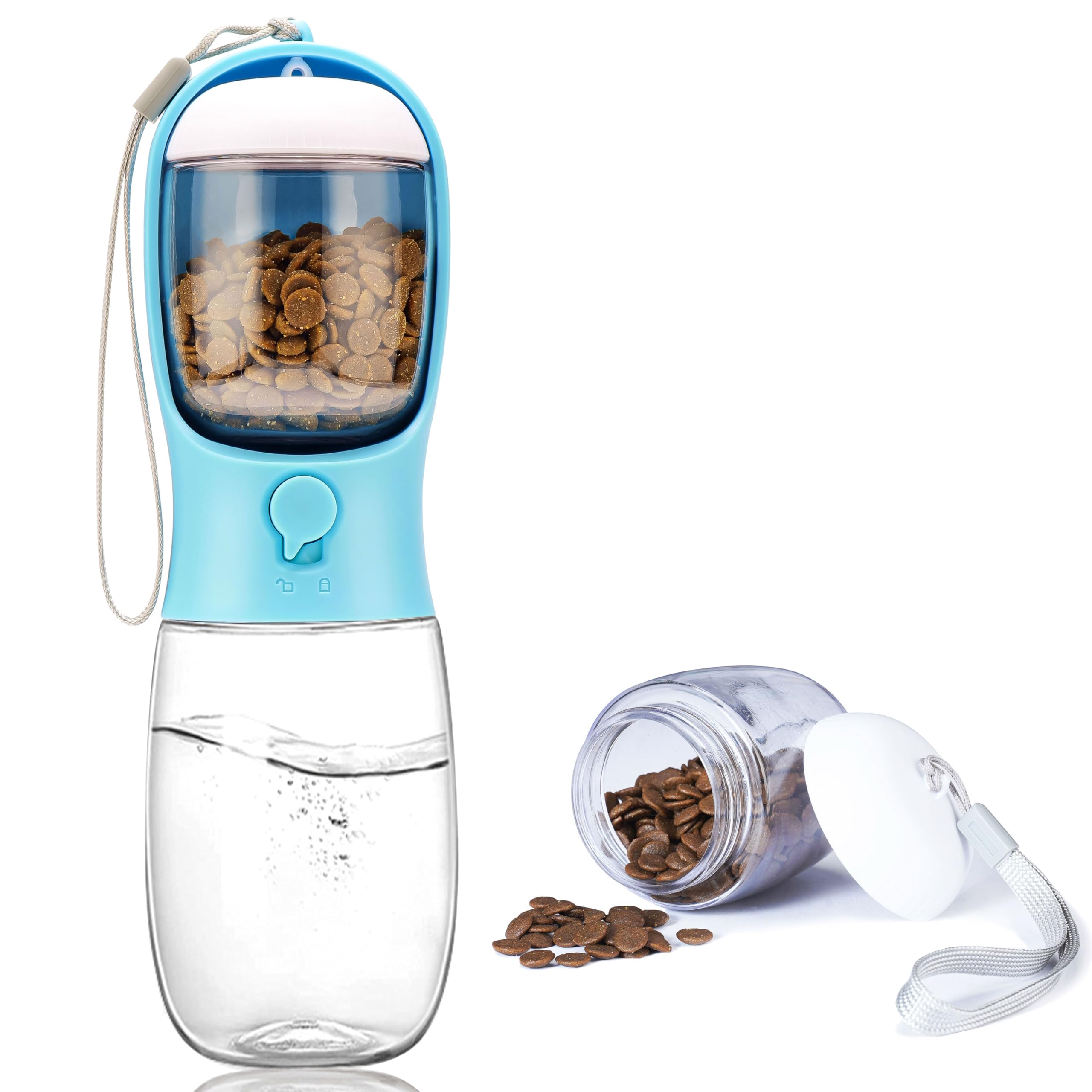 Photo 1 of AVELORA Portable Dog Water Bottle with Food Container,15oz Leak-Proof Pet Water Dispenser for Dogs, Cats, Puppies,Built-in Activated Carbon Filter for Travel,Hiking, Walking,and Outdoor Activities