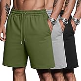 Riyiper 3 Pack Men's Bermuda Athletic Shorts Cotton Casual High Waist Shorts with Pockets Drawstring Knee Length Shorts