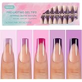 Misssix Purple French Tip Press on Nails, 150Pcs, Long Square Fake Nails | French Gel Nail Tips No Need to File Tips Pre-lasting, Fake Nails for Nail Art DIY 15 Sizes