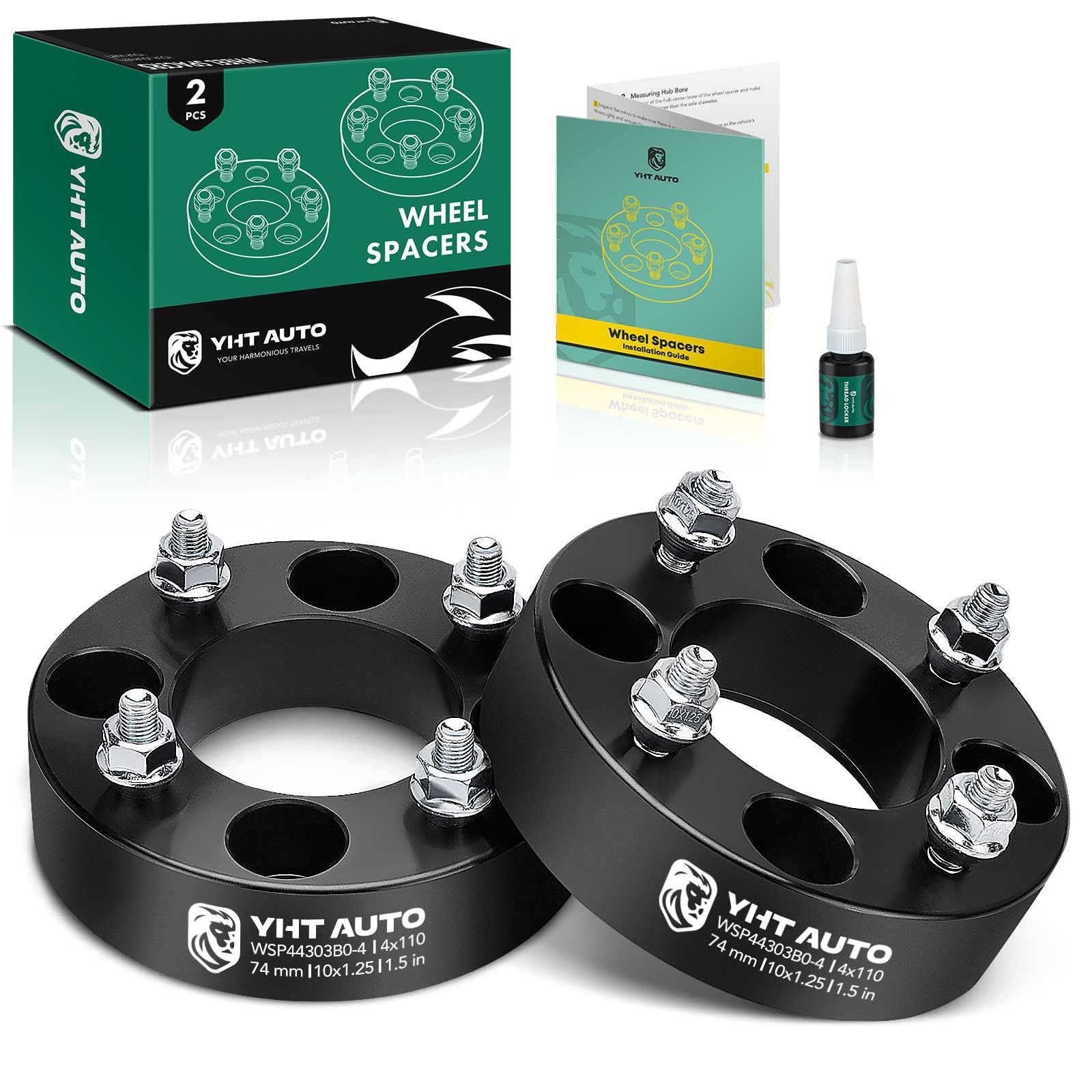 Photo 1 of YHTAUTO 4X110mm Wheel Spacers 1.5 Inch Fits Honda, Suzuki, Can-Am, Bombardier, Kawasaki, Yamaha, Grizzly, King Quad, Foreman Tire Spacers w/ M10x1.25 Studs, 74mm Center Bore 4 Lug 2PCS Black