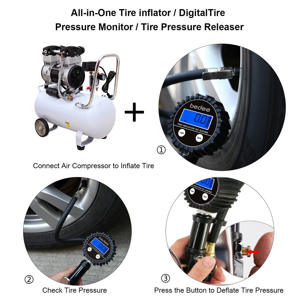 bedee Manómetro Digital Medidor de Presión de Neumáticos, Medidor Digital de Ruedas Llantas 200 PSI Alta Preciso con Pantalla LCD, para Coche Motocicletas Automóviles