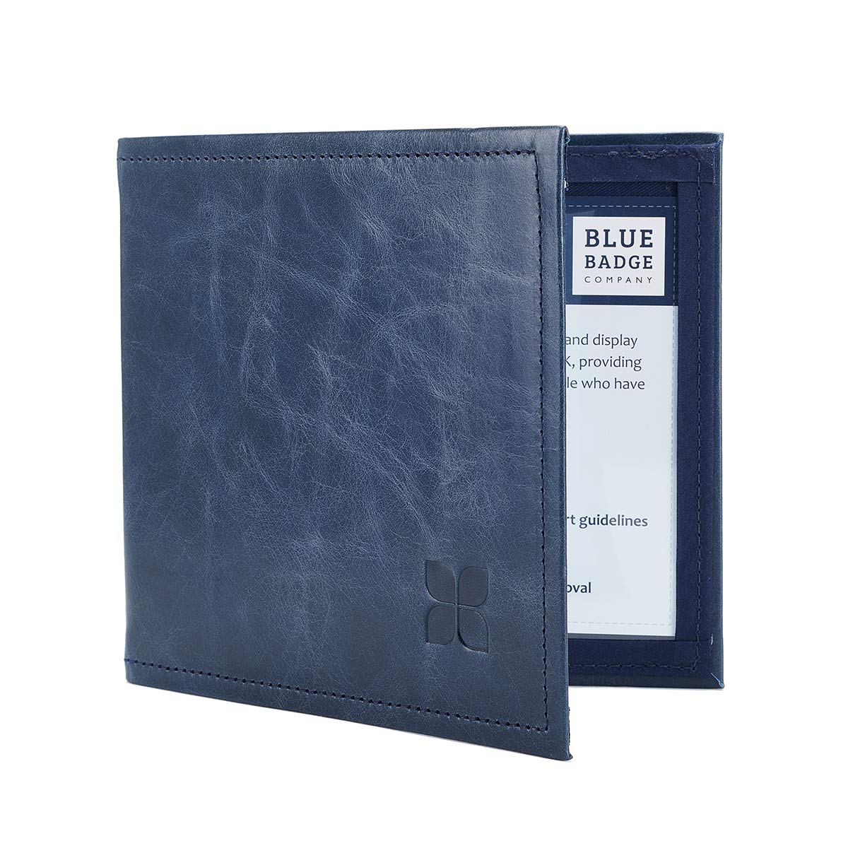 Blue Badge Co Italian Leather Parking Wallet in Navy Blue Parking Permit Cover for Disabled Badge, Hologram Safe Design, Free Timer Clock, Made in the UK, Fits All Permits