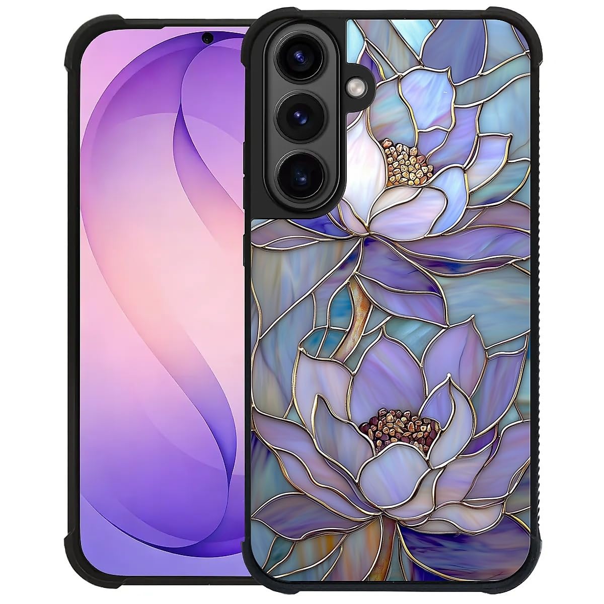 ZHEGAILIAN Case for Samsung Galaxy S26,Shockproof 4 Corner Air Cushion + Soft TPU Bumper with Anti-Slip Grip & Stylish Pattern for Men Boys & Woman Girls Abstract Lotus Flower Stained Glass