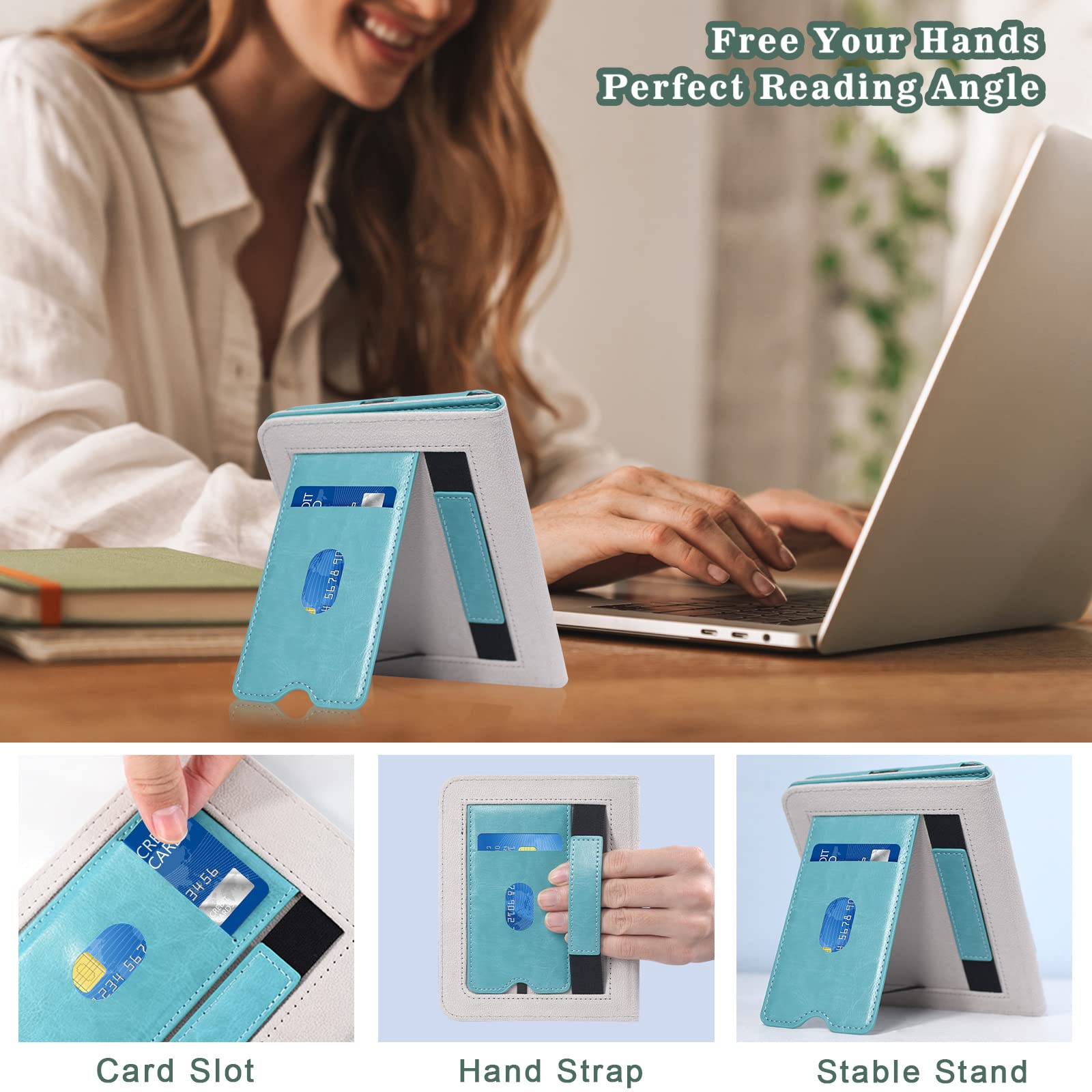 ACdream Case for Nook Glowlight 4 2021 / Nook GlowLight 4e 2022, Hands Free Stand Protective Durable Premium PU Leather Cover with Magnet Closure, Hand Strap, Card Slot, Sky Blue