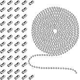 33Ft Ball Bead Chains, 3.2mm 304 Diameter Stainless Steel Chain with 50 PCS Connectors for Jewelry Chain DIY Craft Making, Necklace, Hanging Ornament, Key Chain, Dog Tag Chain