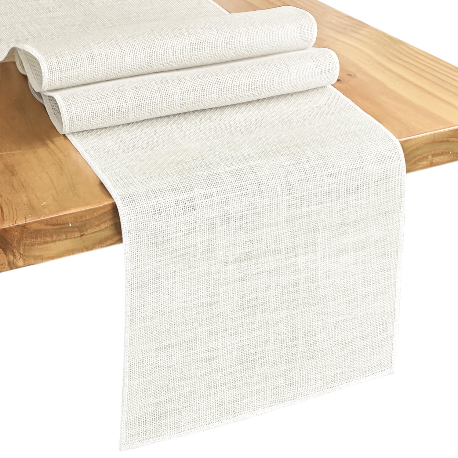 Photo 1 of Letjolt Burlap Table Runner 12x72 Inches Farmhouse Table Runner Jute Table Runner Rustic Table Decor Jute Woven Fabric, Cream 6 Feet