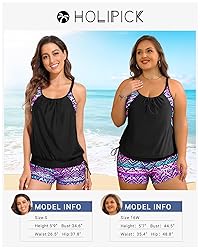 Holipick Black Purple Two Piece Tankini Swimsuits