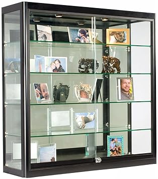 Glass Display Case That Is Wall Mounted Illuminated Has Locking