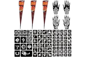 Moricher Temporary Tattoo Kits 3 Henna tattoo cones 101 Stencils Semi Permanent Tattoo Markers Jagua Gel for Women Men Kids DIY Art Painting Party Gifts