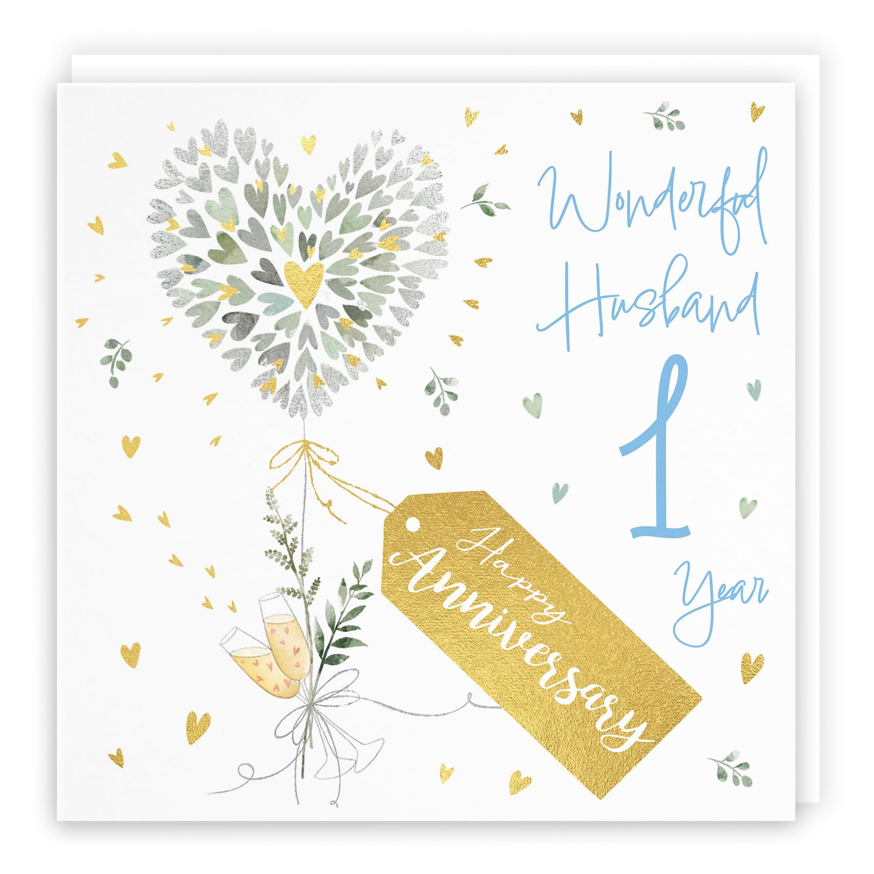 Hunts England - Husband 1st Anniversary Card - 1 Year Husband - Contemporary Hearts - Gold Foil - Luxury 1st Wedding Anniversary Card For Husband - Happy Anniversary Husband - Milo's Gallery