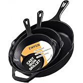 EWFEN Cast Iron Skillet 3-Piece Set, Heavy-Duty Professional Restaurant Chef Quality Pre-Seasoned Pan Cookware Set, 6", 8", 10" Pans For Frying, Saute, Cooking, Use Indoor/Outdoor, Oven, Grill