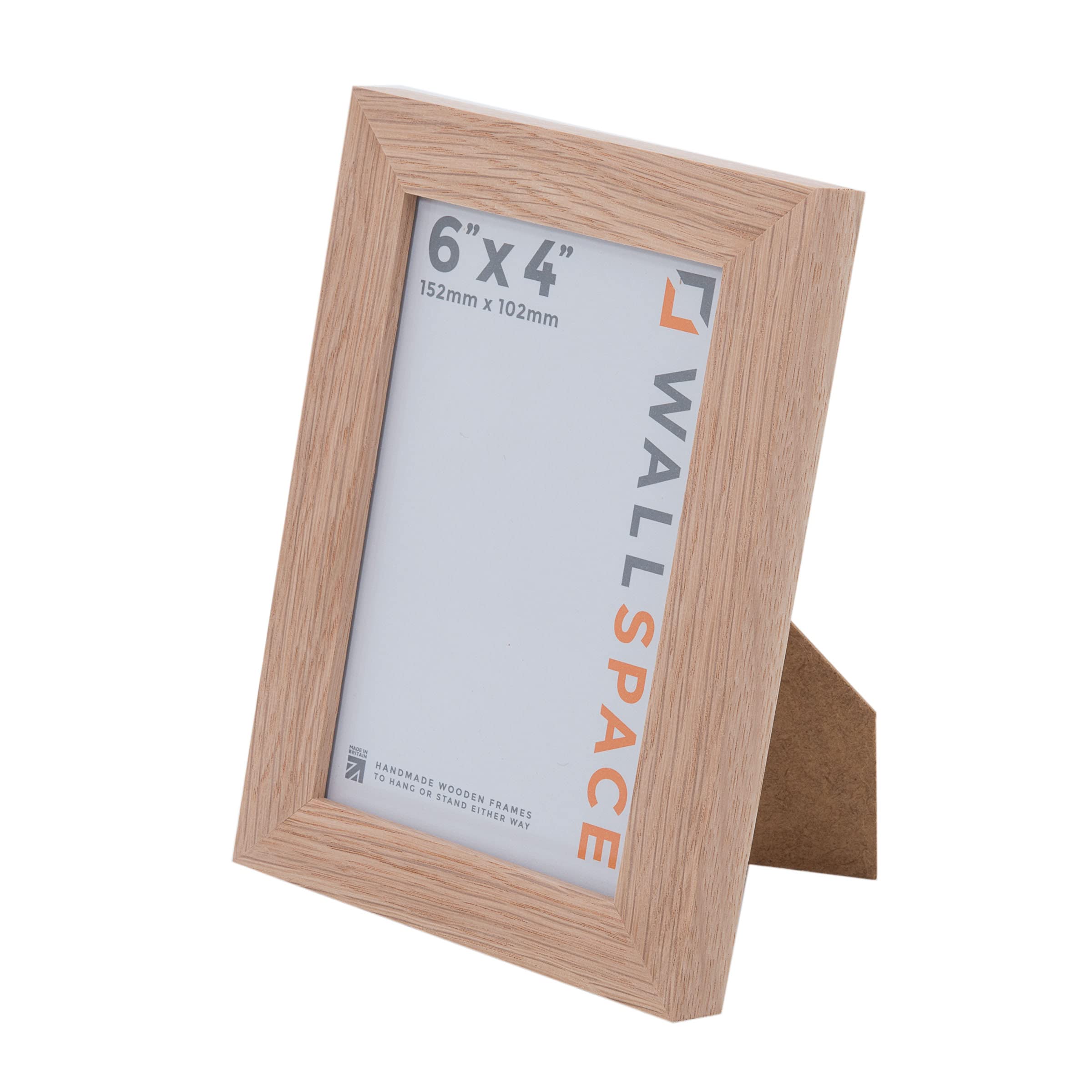 Wall Space 6x4 Oak Picture Frame | Oak 4x6 Photo Frame | 6 x 4 inch | 152x102mm | 15.2x10.2cm | Real Wood with Glass | Handmade Wooden Made in UK