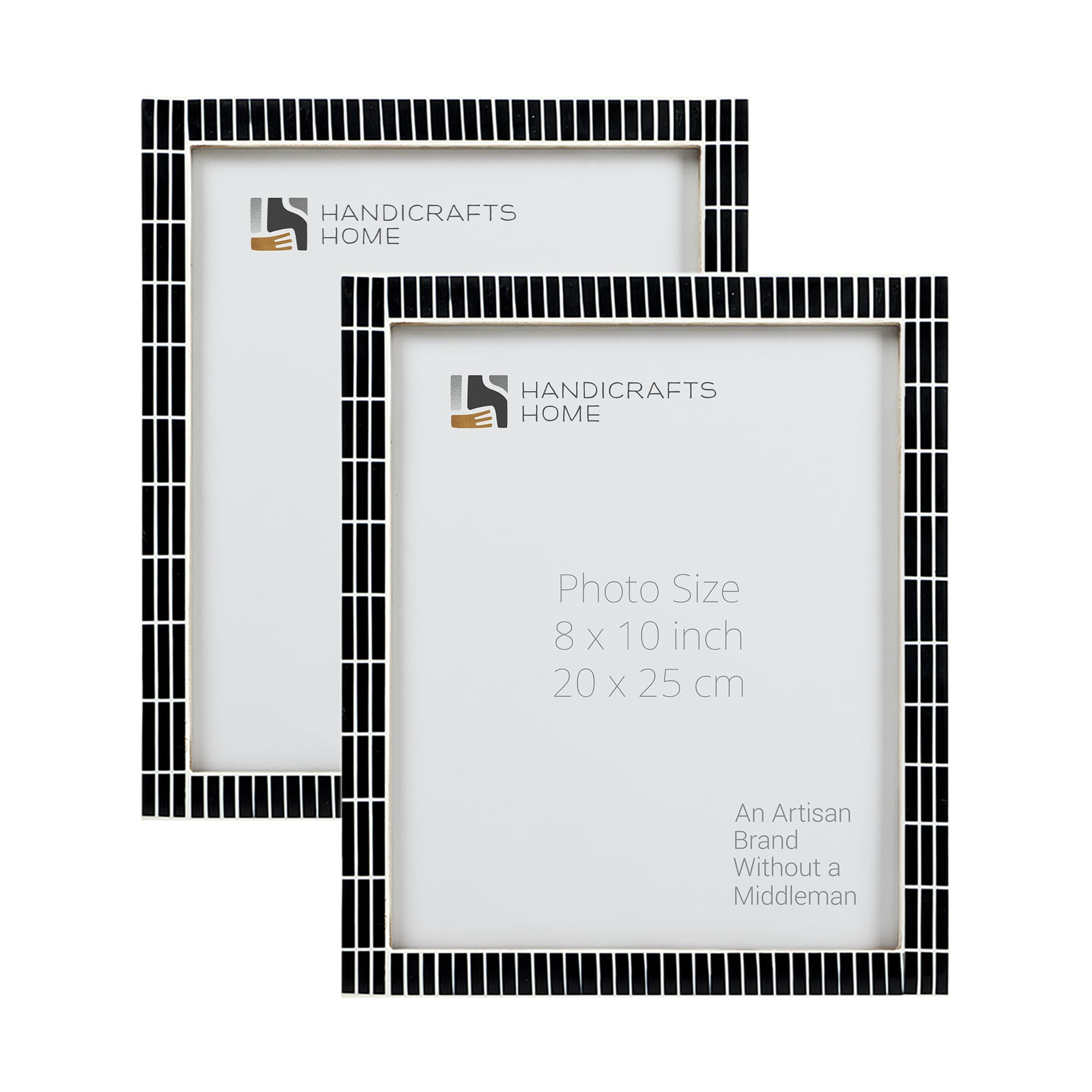 Handicrafts Home 8x10 Picture Frame Pack of 2, Black Resin Inlay Linear Stripe Pattern Photo Frames, Handmade Decorative Frames, Modern Minimalist Wall & Tabletop Decor, Vintage Home & Farmhouse Décor