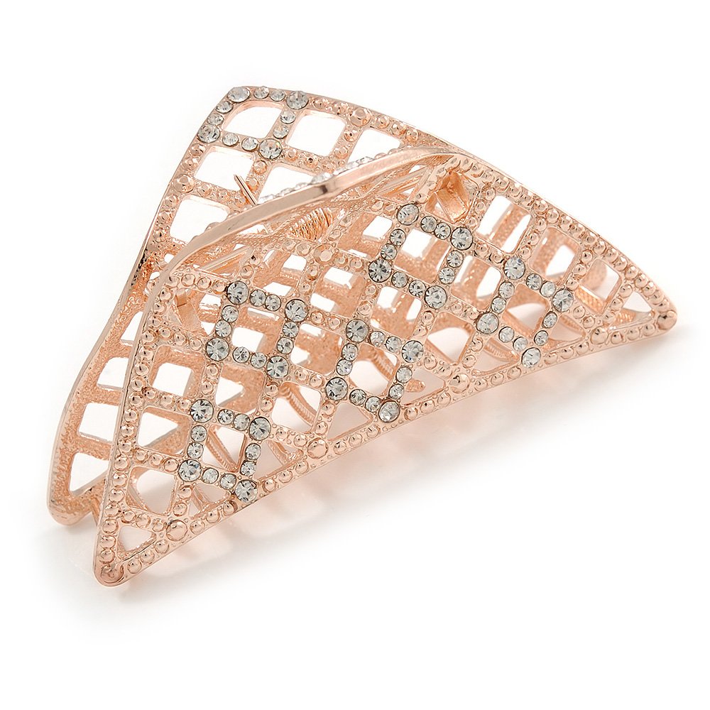 Large Crystal Square Pattern Hair Claw In Rose Gold Plating - 90mm Across