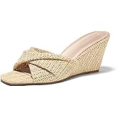 Coutgo Womens Wedge Sandals Espadrilles Square Open Toe Slip On High Heels Slides Summer Beach Shoes
