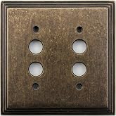 Classic Accents Deco Aged Antique Brass 2 Gang Push Button Light Switch Wall Plate