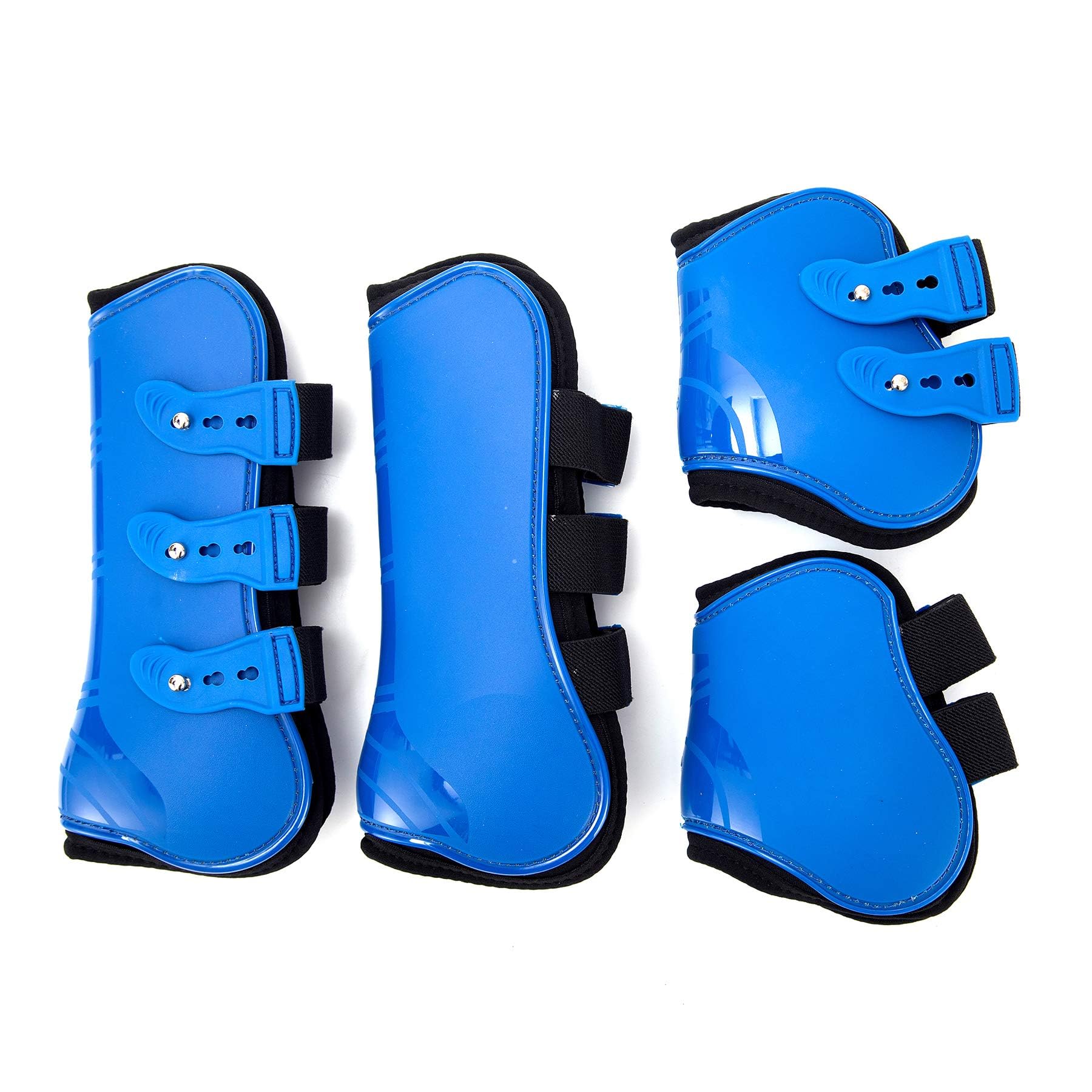 Merauno® Horse Gaiters Set of 4 Tendon Protectors Fetlock Horse Jumping Protection Front Rear Pair Robust Elastic PU Shell Neoprene Button Closure 2 Pairs for Men and Women (S(Pony), Blue)